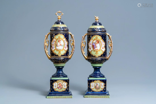 A pair of Svres-style vases and covers, prob. Samson,