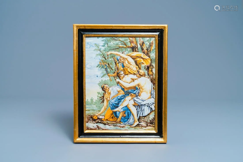 An Italian maiolica mythological subject plaque,