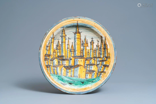 A large Italian maiolica dish with a view on San