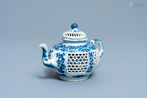 A Chinese blue and white reticulated double-walled