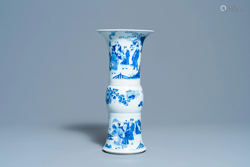 A Chinese blue and white 'gu' vase with immortals,