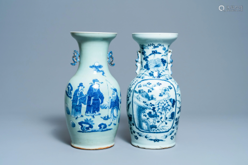 Two Chinese blue and white celadon-ground vases, 19th