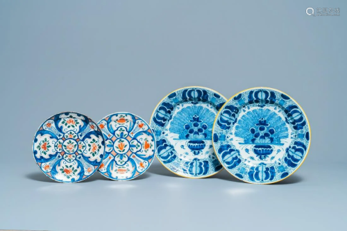 A pair of Dutch Delft blue and white dishes and a pair
