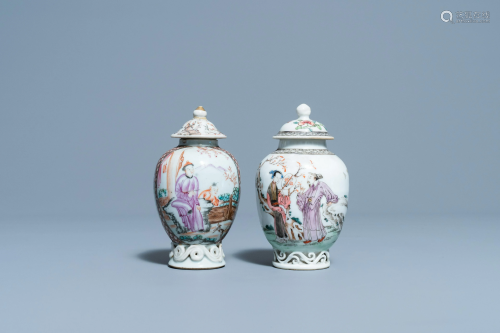 Two Chinese famille rose tea caddies and covers,