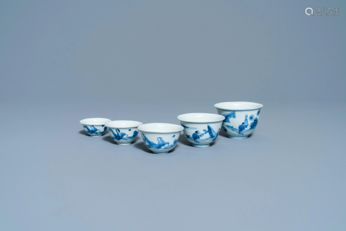Five Chinese blue and white nesting bowls, Chenghua