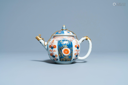 A Chinese gilt-mounted Imari-style teapot and cover,