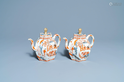 A pair of very large Chinese Imari-style teapots and