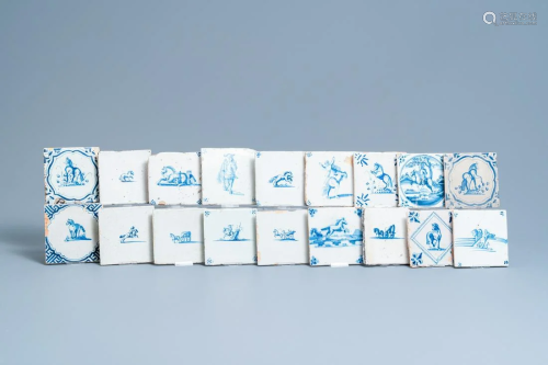 Eighteen Dutch Delft blue and white 'horse' tiles,