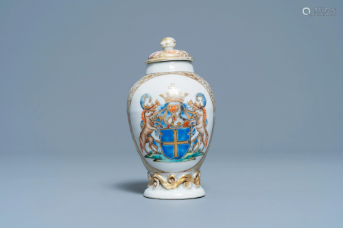 A Chinese Belgian market famille rose armorial tea