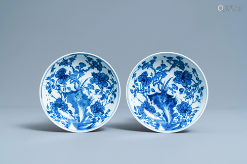 A pair of Chinese blue and white plates, Kangxi mark