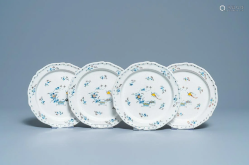 Four Brussels faience plates with 'ˆ la haie fleurie'