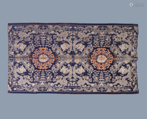 A large Chinese rectangular embroidered 'kesi' silk