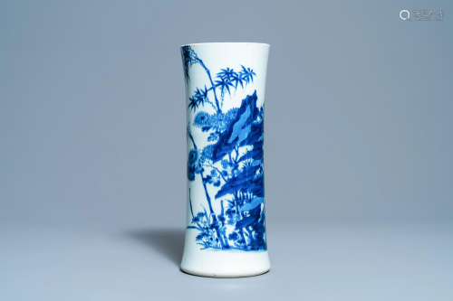 A Chinese blue and white beaker vase, Transitional