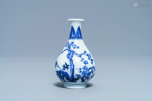 A small Chinese blue and white 'Three friends of