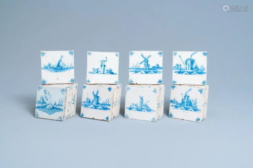 Forty Dutch Delft blue and white 'landscape' tiles,