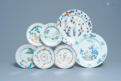 Two Chinese chargers and five plates, Kangxi/Qianlong