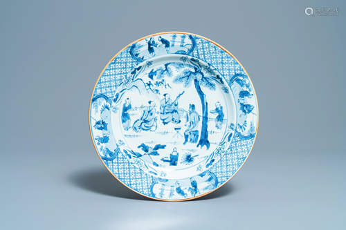 A Chinese blue and white 'musicians' dish, Kangxi