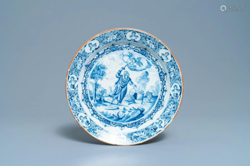 A Dutch Delft blue and white 'Sacrifice of Isaac' dish,