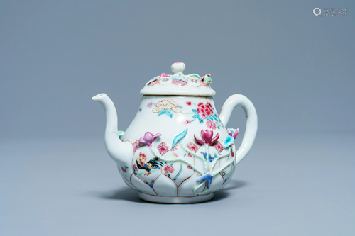 A Chinese famille rose relief-decorated teapot and