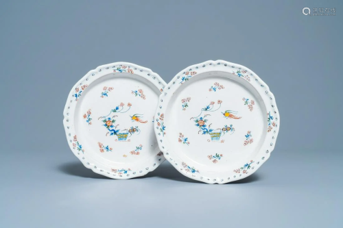 A pair of deep Brussels faience plates with 'ˆ la haie