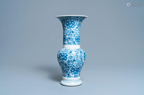 A Chinese blue and white 'peony' yenyen vase, Kangxi