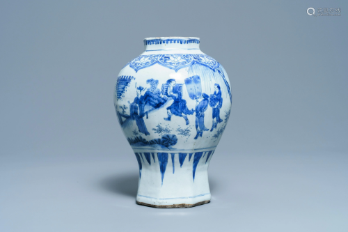 A Chinese blue and white octagonal vase, Transitional