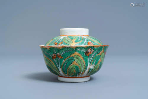 A Chinese Thai market Bencharong bowl and cover, 19th