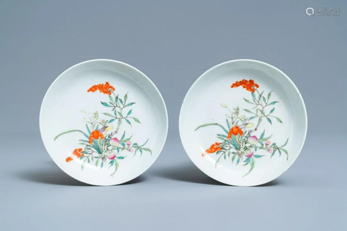 A pair of Chinese famille rose 'peach' plates, Daoguang