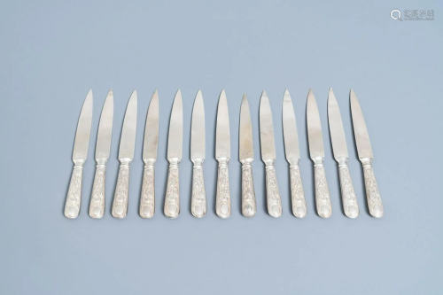 Thirteen Chinese silver knives with dragon handles,