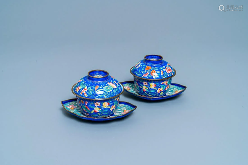 A pair of Vietnamese Phap Lam Hue enamel covered bowls