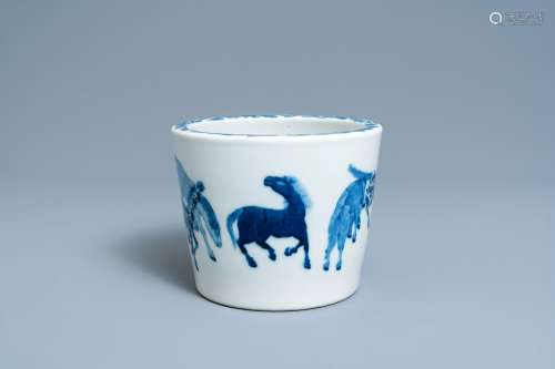 A Chinese blue and white 'Eight horses of Mu Wang'