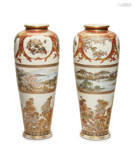 Yabu Meizan (1853-1934) A fine and large pair of Satsuma vases Meiji (1868-1912) or Taisho (1912-1926) era, circa 1900