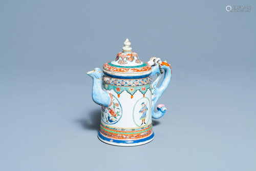 A rare Chinese famille rose 'Europeans' teapot and