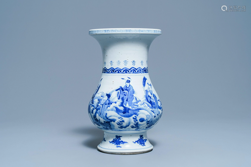 A Chinese blue and white pear-shaped 'immortals' vase,