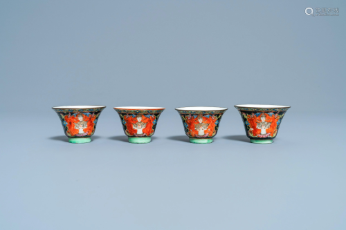 Four Chinese Bencharong cups for the Thai market, 19th