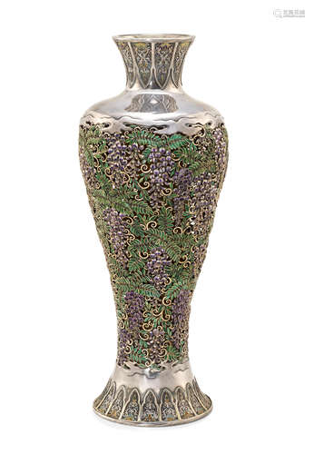 A silver filigree and cloisonné-enamel vase Meiji era (1868-1912), late 19th century