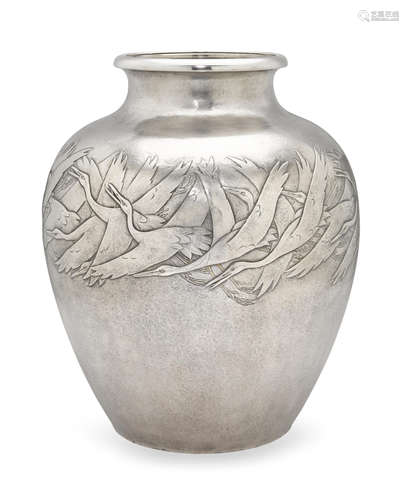 Gyoyo for the Mitsukoshi department store A large silver vase Taisho (1912-1926) or Showa (1926-1989) era, 20th century