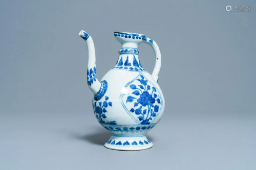 A Chinese blue and white Islamic market 'aftaba' ewer,