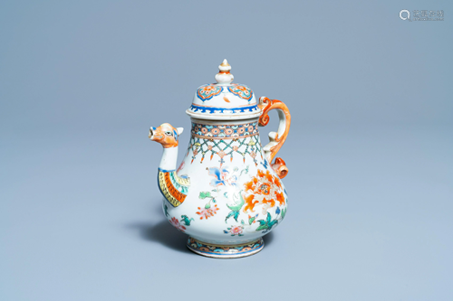 A Chinese famille rose dragon-spouted teapot and cover,