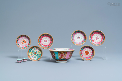 Nine Chinese famille rose Bencharong wares for the Thai