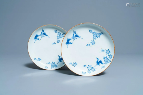 A pair of Japanese Arita blue and white Kakiemon-style