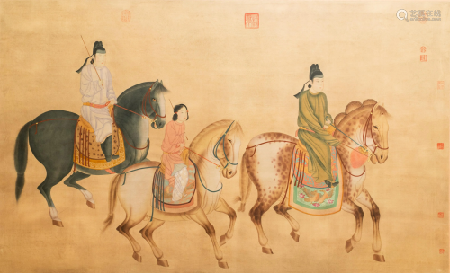 Chinese school, ink and colour on silk, 19/20th C.: