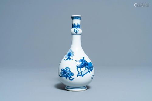 A Chinese blue and white 'antiquities' bottle vase,