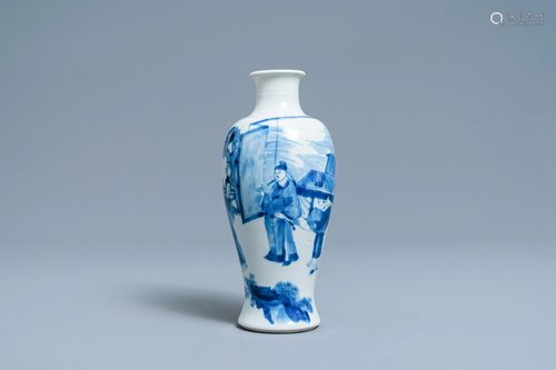 A Chinese blue and white 'meiping' vase with figurative