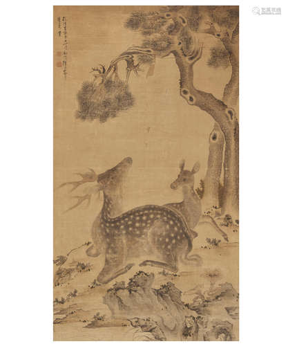 Artist unkown Deer and pine Joseon dynasty (1392-1897), dated 1741