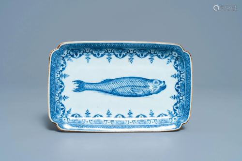A Chinese rectangular blue and white 'herring' dish,