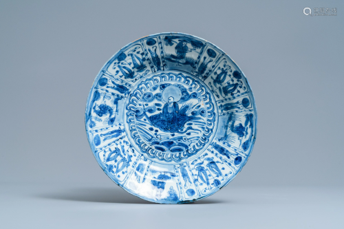 A Chinese blue and white kraak porcelain 'Shou Lao'
