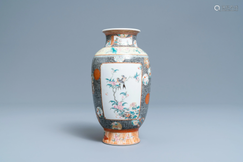 A Chinese famille rose vase with birds on blossoming