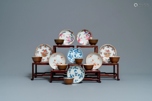 Eight Chinese famille rose, blue and white and iron-red