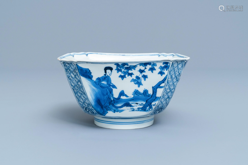 A square Chinese blue and white bowl, Chenghua mark,